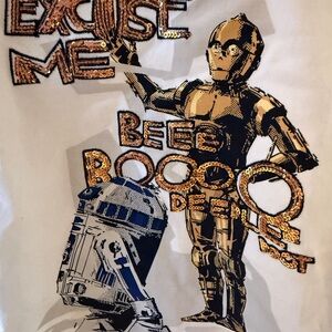 Star Wars White Tee with Black and Gold Accents, Disneyland Star Wars world NWOT